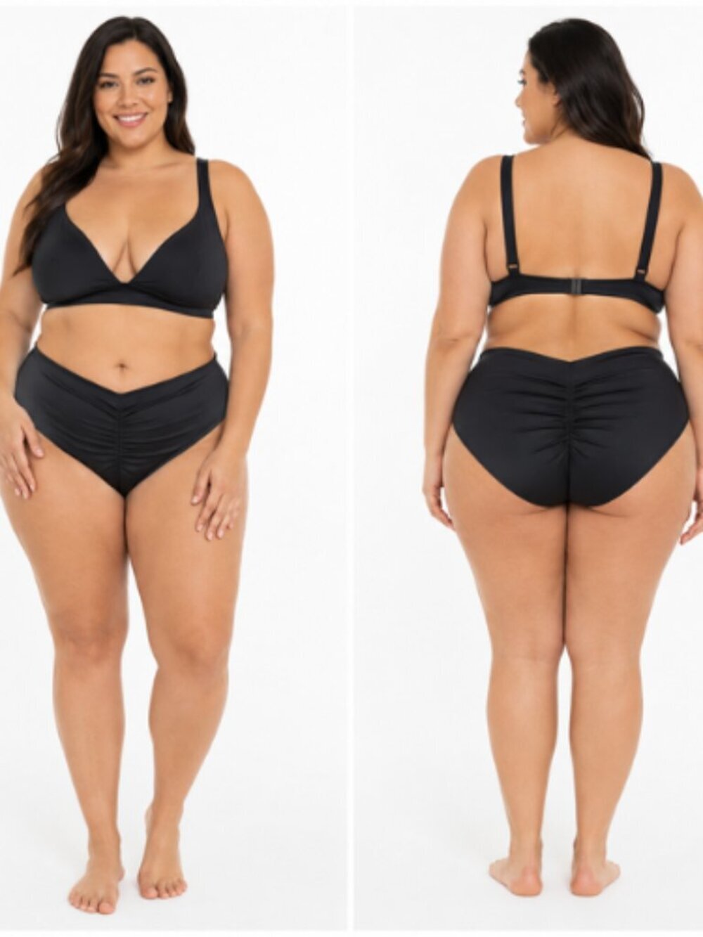Phoenix Malibu Angled Cheeky Bikini Bottom Black 2X High Waist Ruched